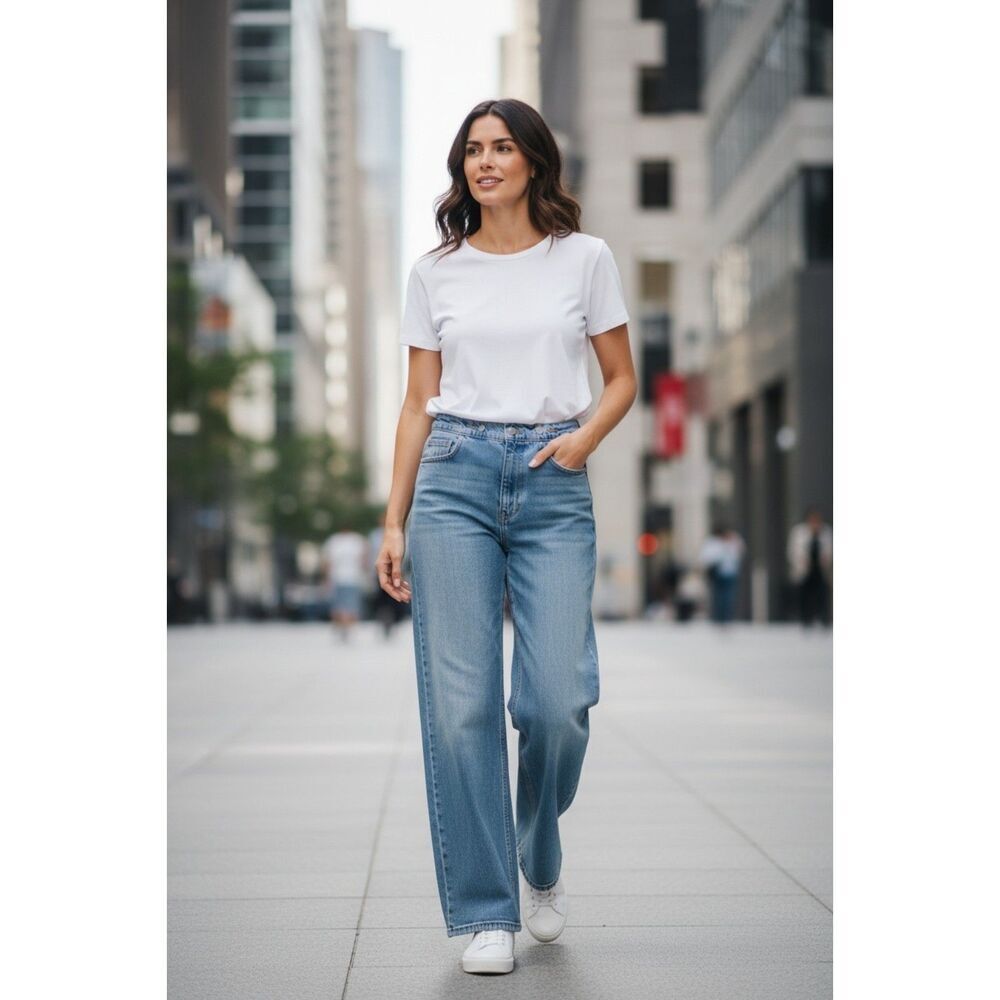 Zara Women's Light Blue High Waisted Wide Leg Jeans Size 6 EUC